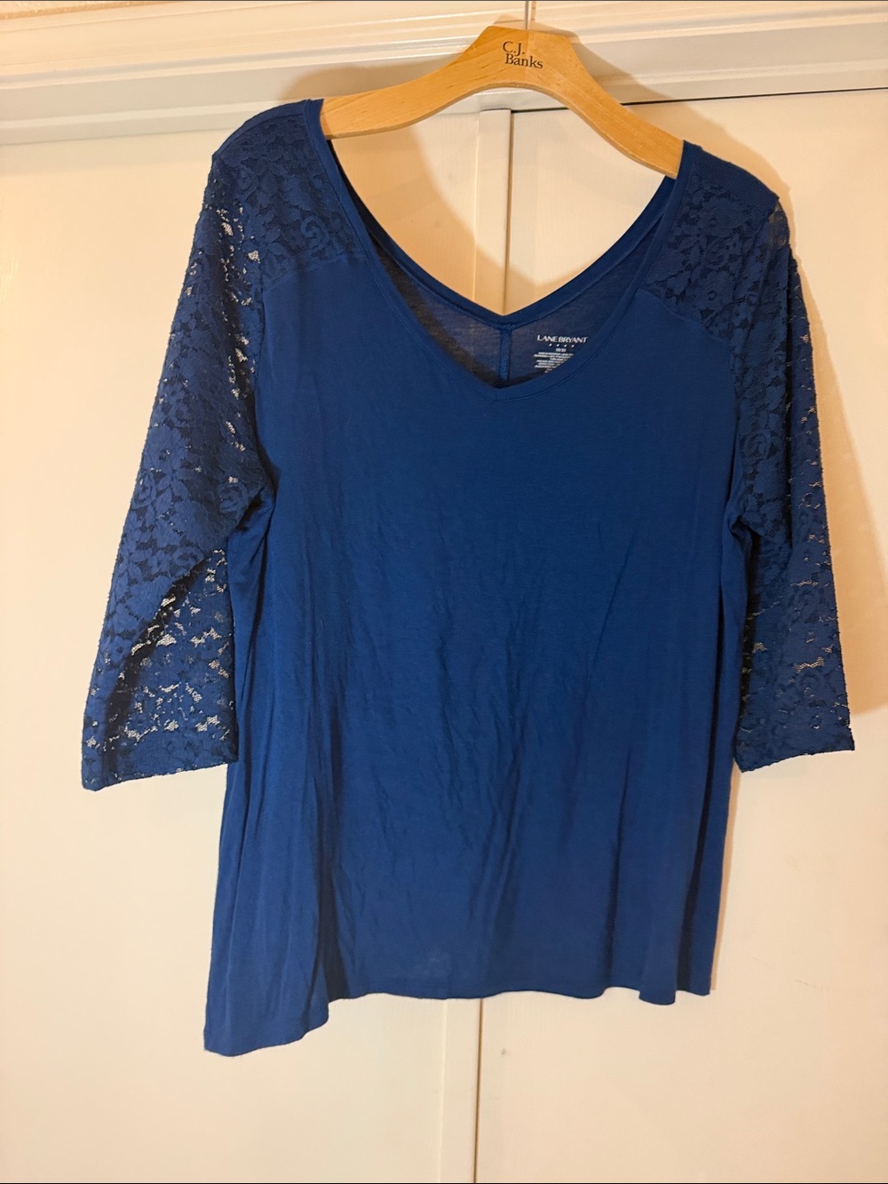 Lane Bryant Royal Blue V-Neck Top with Lace 3/4 Sleeves